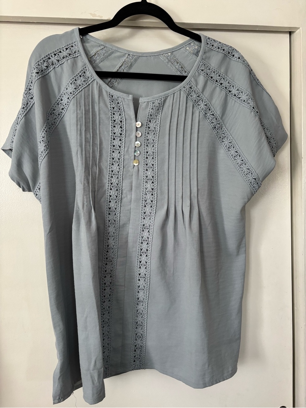 Coquette Light Blue Lace-Trim Women's Button Blouse Top L-XL